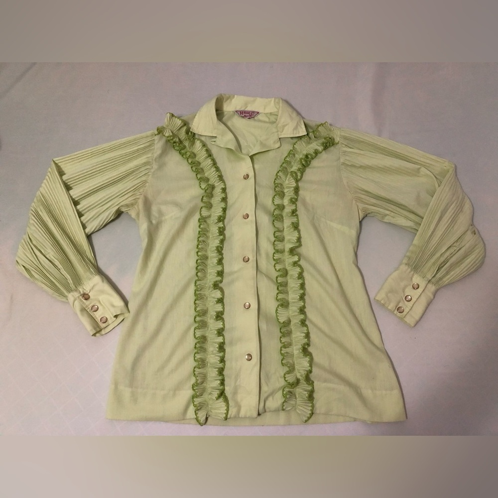 H BAR C CALIFORNIA WESTERN WEAR‎ PEARL SNAP ACCORDION STLYE SLEEVES SIZE 34 70’S